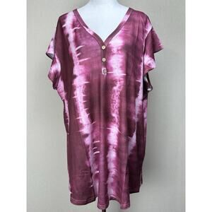 Women’s Tie-Dyed Sz 5XL Y2K By Glitzy Girlz Short Flutter Sleeve Maroon White